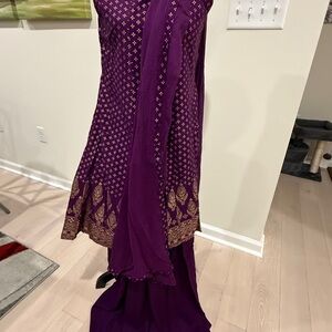 Indian / Pakistani Cotton Sharara Set Deep Purple with Gold – New (No Tags)